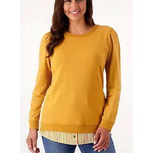 Denim & Co. French Terry Long Sleeve Tunic with Printed Hem SMALL (4446)